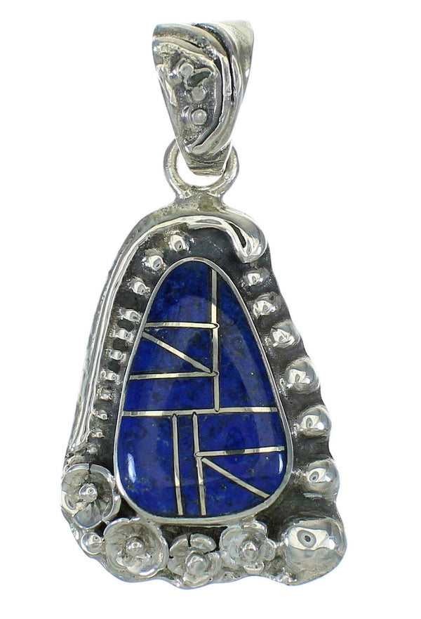 Southwestern Sterling Silver And Lapis Flower Pendant YX67366
